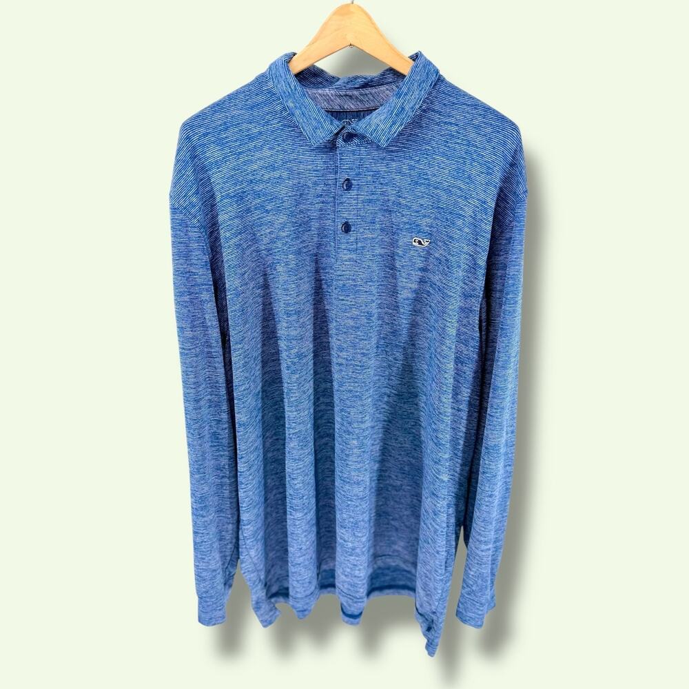 Vineyard Vines Performance Long Sleeve Polo Shirt Mens 2XL Navy Blue Heathered